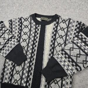 Vintage Croft & Borrow Sweater Mens Large Gray Black 3D Knit 90s Sweatshirt